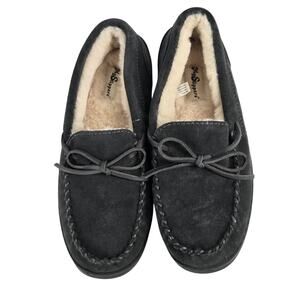 MySlippers Grey Charcoal Suede Leather Moccasin Faux Fur Lining Mens 8 Comfort
